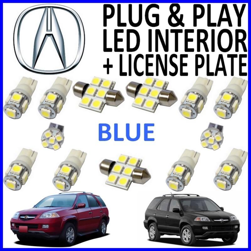 13 piece super blue led interior package kit + license plate tag lights am1b