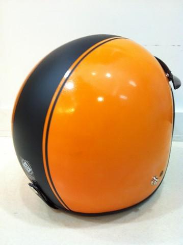 Vintage motorcycle scooter orange black matt open face helmet