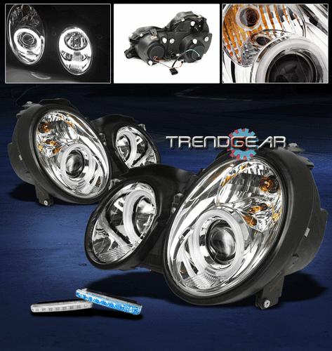 98-02 mercedes-benz clk w208 ccfl halo chrome projector head lights+blue drl led