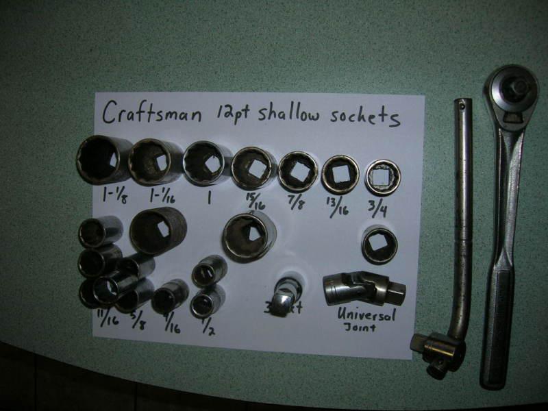 30 piece set craftsman 1/2 drive ratchet/extension/universal joint/12pt sockets