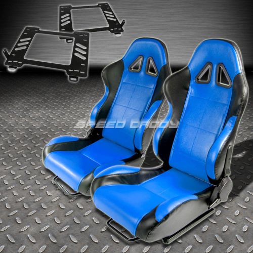 Pair type-5 reclining black blue woven racing seat+bracket for 89-97 mx-5 na