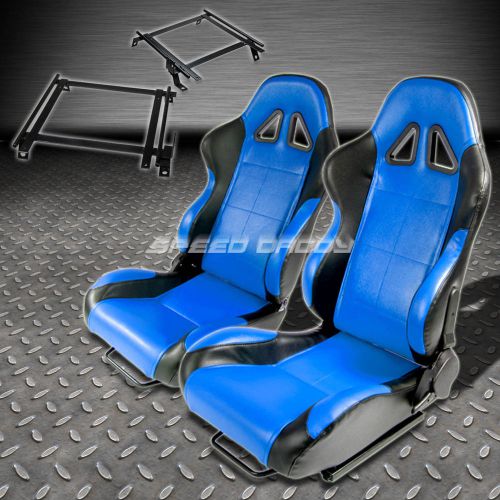 Pair type-5 reclining black blue woven racing seat+bracket for 90-93 integra da