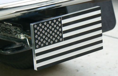 American flag billet aluminum trailer hitch cover - tactical black