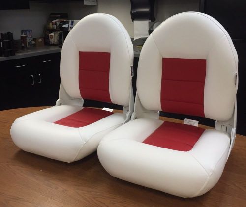 Boat seats tempress white w red insert  - pair (2) two seats fold down