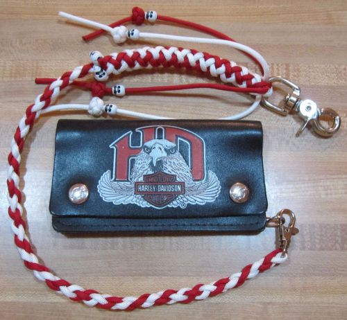 Motorcycle getback biker wallet whip / chain usa made paracord red and white