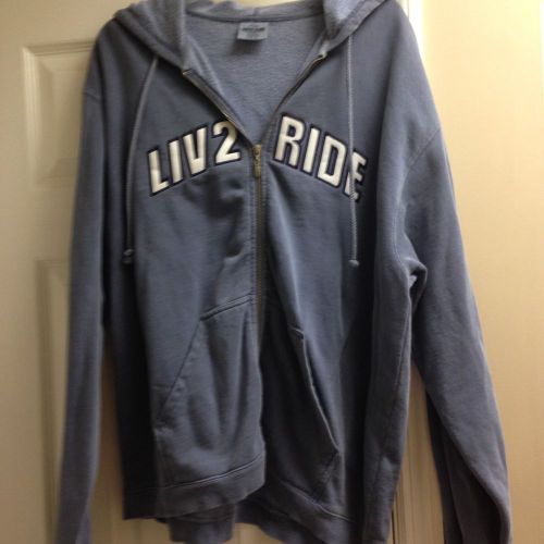 Liv 2 ride, ladies xl,hooded zip-up sweatshirt distressed blue fleece