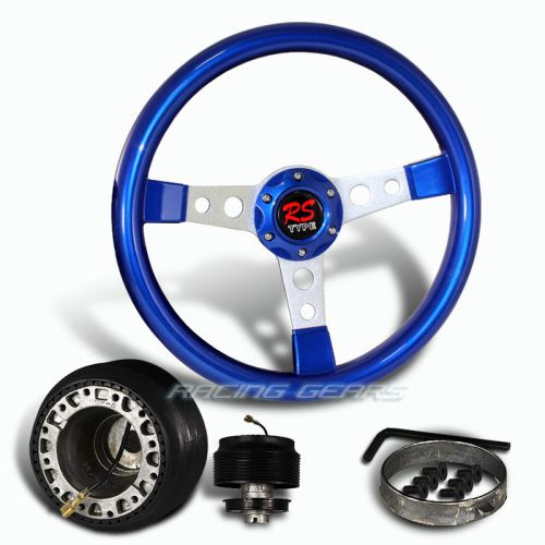 For civic crx integra 6 hole blue wood silver spoke steering wheel + hub combo