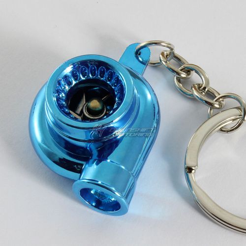 Jdm brilliant metallic blue spinning turbo charger turbine keychain keyring fob