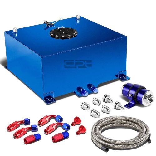 15.5 gallon aluminum fuel cell tank+cap+oil feed line+30 micron filter kit blue