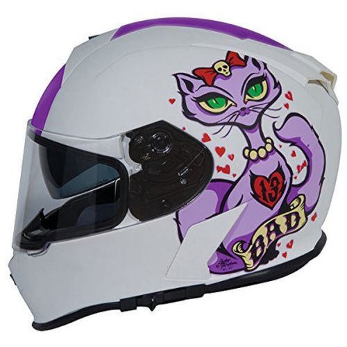 Torc t14 mako lucky 13 bad kitty flat white full face helmet