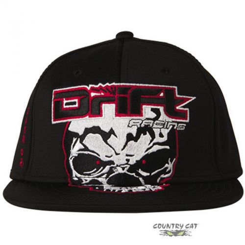 Drift racing skull flat brim fitted cap - black / red - 5245-504-505