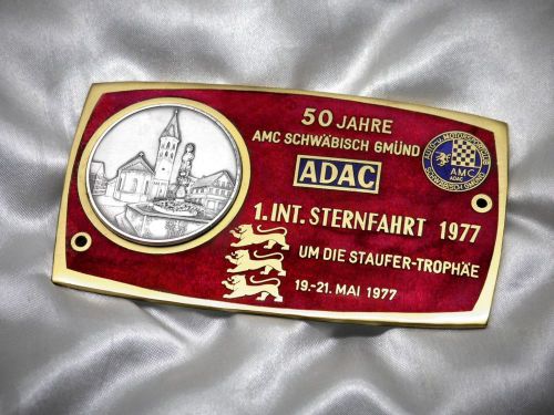 Old german badge 1977 adac plaque plakette schw. gmünd porsche mercedes vw 317