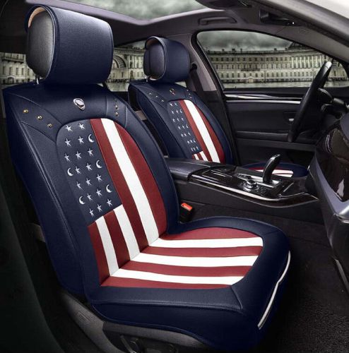 Universal us flag car seat covers pu leather 6pcs/set for all car blue+wine red