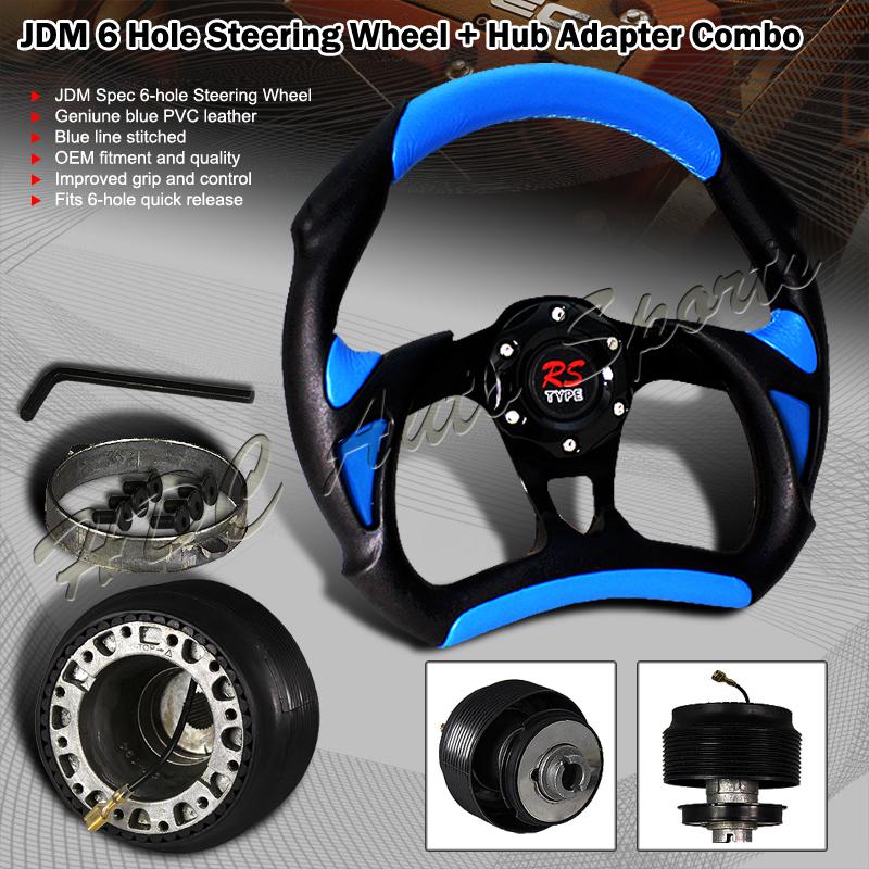 320mm blue pvc leather battle type 6-hole steering wheel+mazda hub adapter