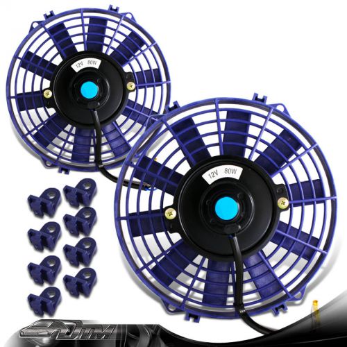 2 x universal blue 9&#034; 1500cfm 2250rpm electric cooling engine bay radiator fan