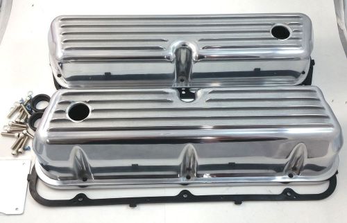 Sb ford sbf finned polished aluminum tall valve covers w/ gaskets 289 302 351w