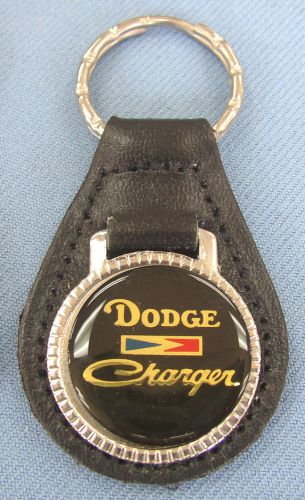Vintage dodge charger black leather usa keyring key fob key holder w gold