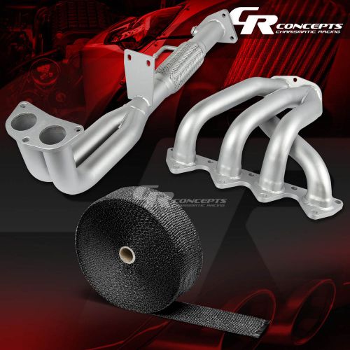 For 97-01 prelude base bb6 h22 stainless ceramic exhaust header+gasket+heat wrap