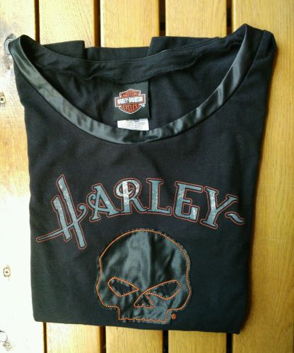Harley-davidson wille skull black women&#039;s tough look shirt sz medium unique