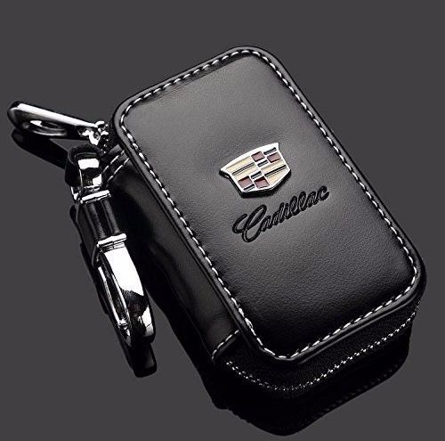 Cadillac key chain black leather car remote case fob holder zipper pocket wallet