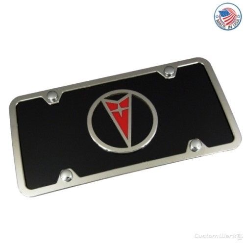 Pontiac chrome logo mini black license plate + frame