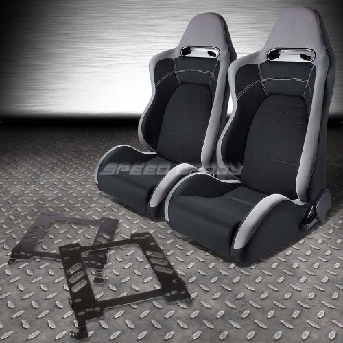 Pair type-r gray black cloth sport racing seat+bracket for 02-07 wrx/sti