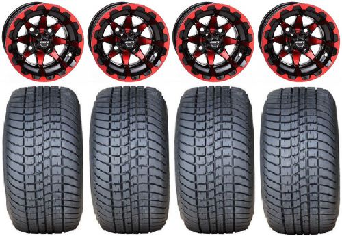 Sti hd6 red/black golf wheels 10&#034; pro rider 205x50-10 tires e-z-go &amp; club car