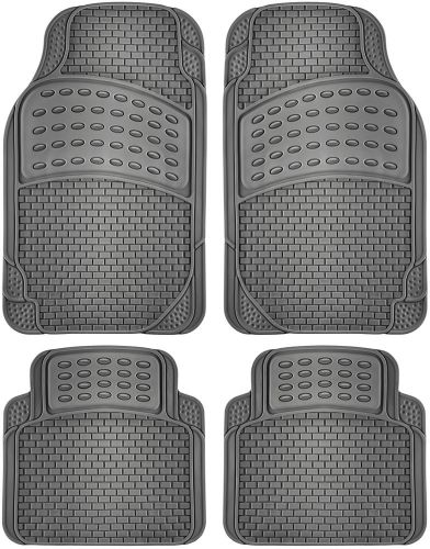 Car floor mats for all weather rubber 4pc set semi custom fit heavy duty gray
