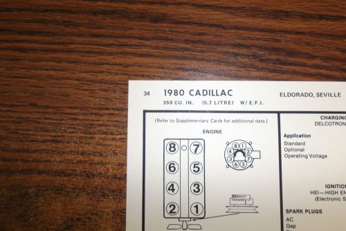 1980 cadillac eldorado &amp; seville eight  5.7 litre 350 ci v8 efi. tune up chart