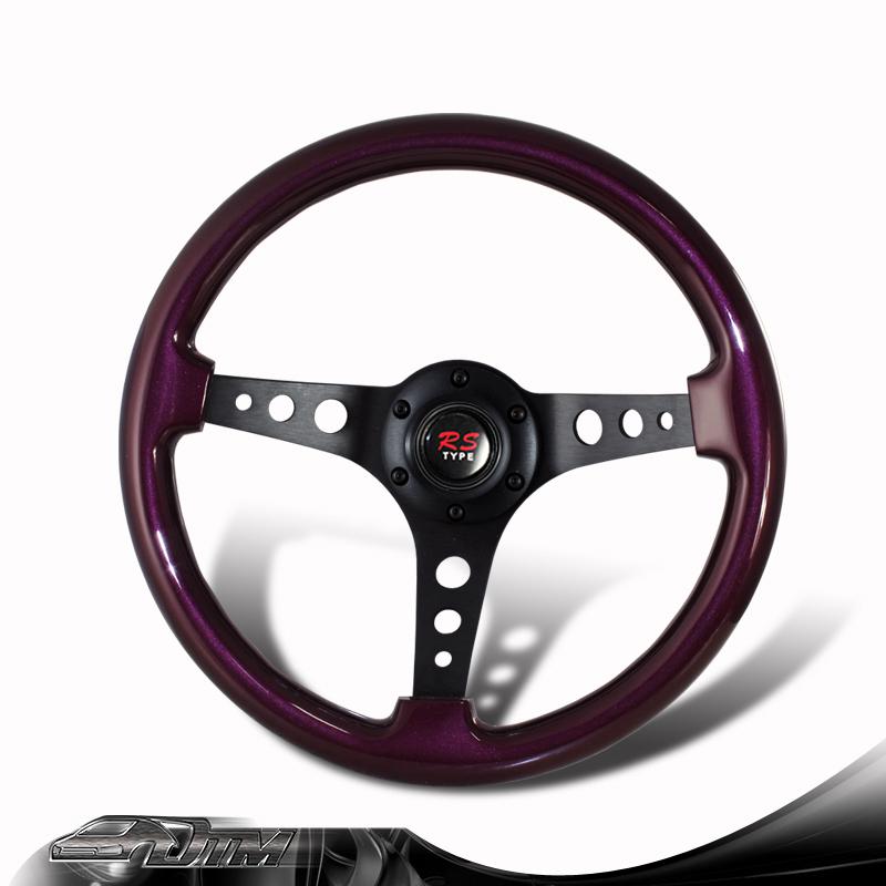 Universal 6-holed bolt 345mm deep dish purple wood grain style steering wheel