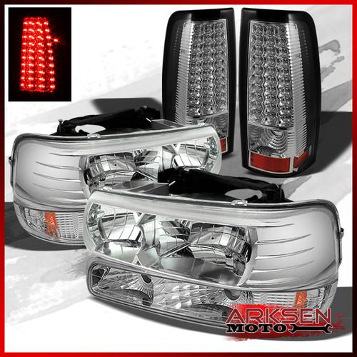99-02 silverado clear headlights+bumper signal+chrome led tail lights lamps set