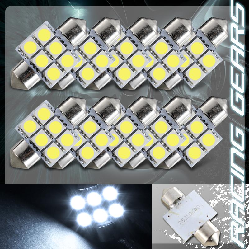 10x 31mm 1.25" white 6 smd led festoon replacement dome interior light lamp bulb