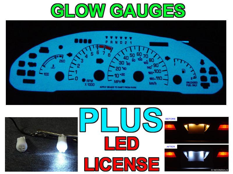 1995-1999 pontiac sunfire auto transmission glow gauge faces + led license bulbs