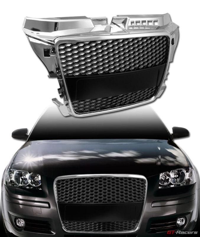 Chrome rs-sport style honeycomb mesh front bumper grill grille 08-11 audi a3 8p