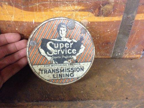 Early super service transmition lining can-rare find-metal can-awesome graphics