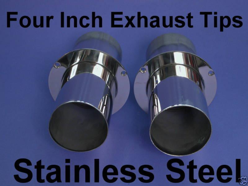 Exhaust tips 4" stainless w ext. flappers chevy mercruiser manifold omc volvo 