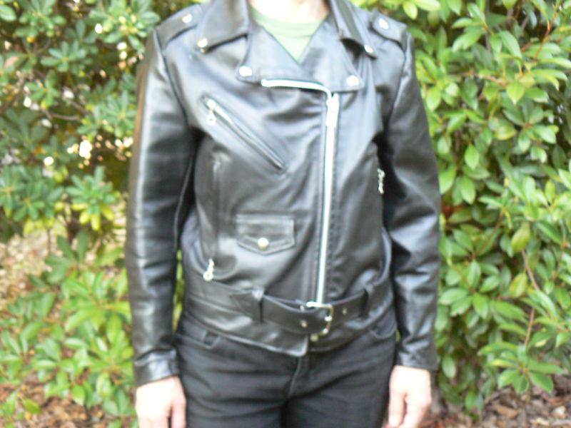 *vintage* ginos leathers  black leather motorcycle jacket**  size 10 great cond.