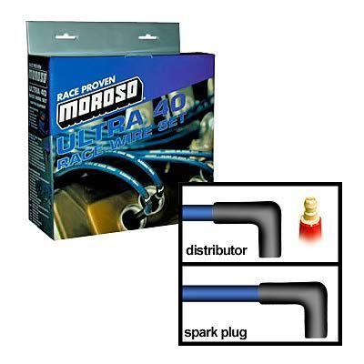 Moroso spark plug wires ultra 40 spiral core 8.65mm blue 90 deg boots gm w/ sbc