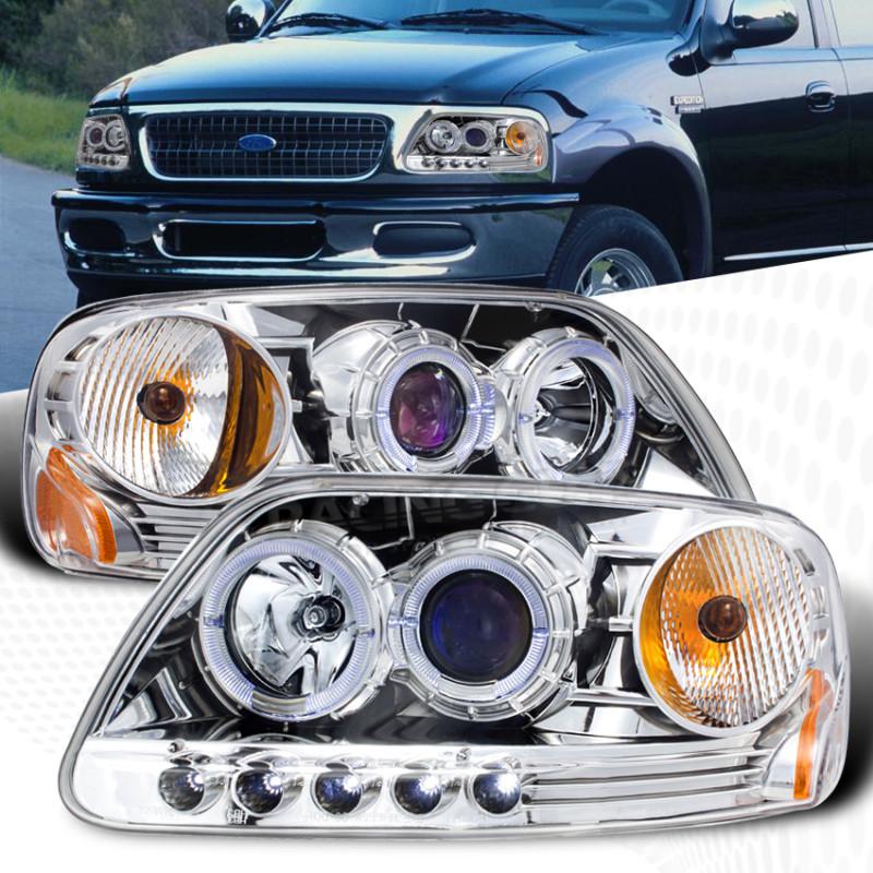 97-03 ford f150 pickup chrome led halo projector headlights amber reflector lamp