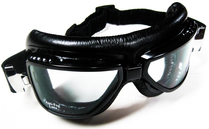 Emgo roadhawk black riding goggles motorcycle racing curved clear lens anti-fog
