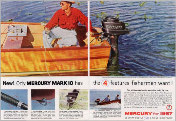 1957 mercury mark 10 outboard motor ad-2 page full color original advertisement