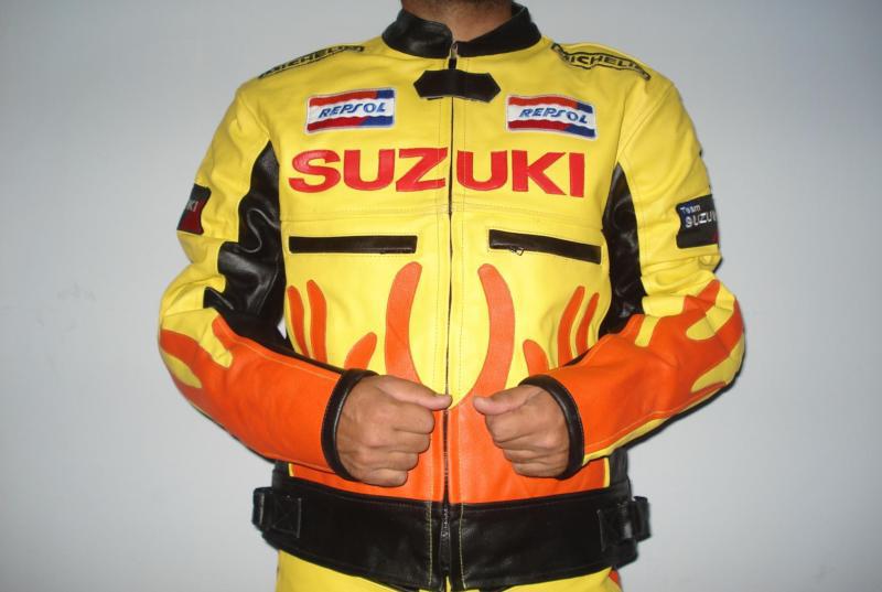 Suzuki flames leather jacket motorbike jacket men motorcycle racing biker jacket
