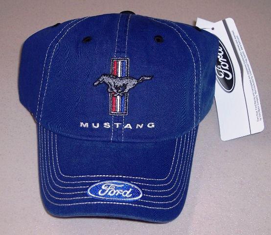 New blue ford mustang cobra svt mach red white blue pony and bars tribar hat/cap