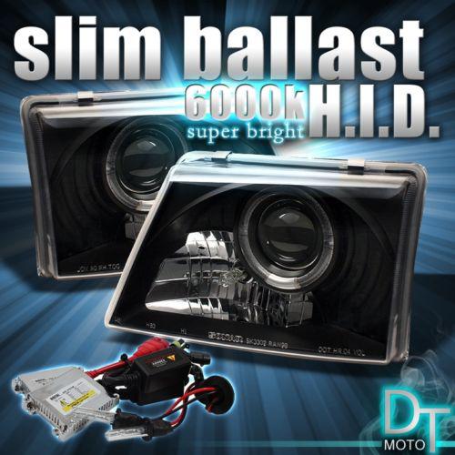 Slim 6000k hid kit + 98-00 ranger pick up projector halo headlights lamps black