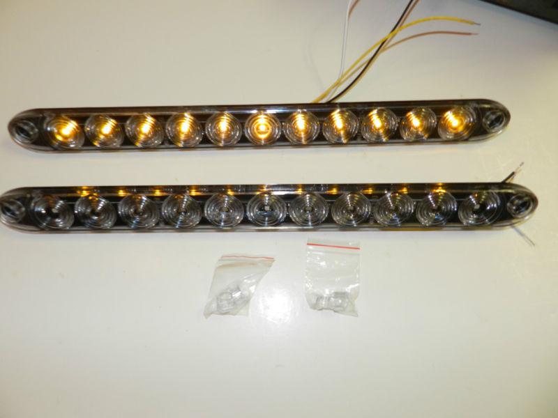 (2)truck trailer clear / amber led bar light 2 function 11 diode surface 15" usa