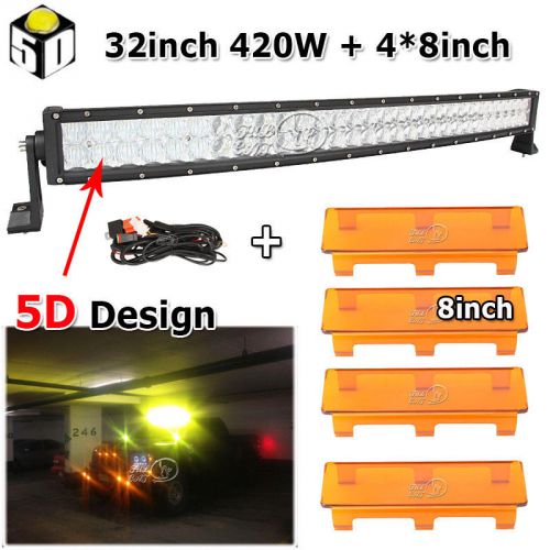 5d 32inch 420w cree curved led light bar+32&#034; amber lens covers fit for jeep ford