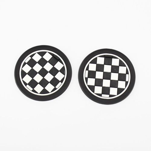 Pair black &amp;white mosaic holder coaster checker car cup mat for mini cooper bmw