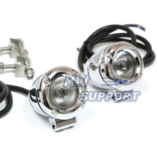 Pair chrome 25 degree led aux front spot light for ducati motorcycles
