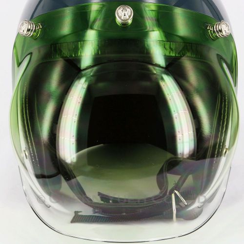 Silver lion king 3 snaps bubble shield uv gradient green visor helmet face mask