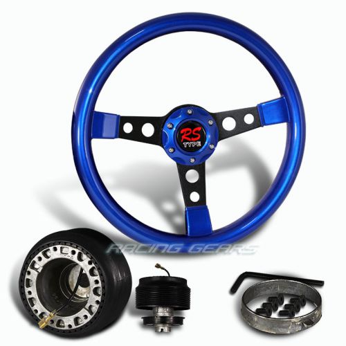 For mitsubishi 350mm 6 hole blue wood black spoke steering wheel + hub combo kit